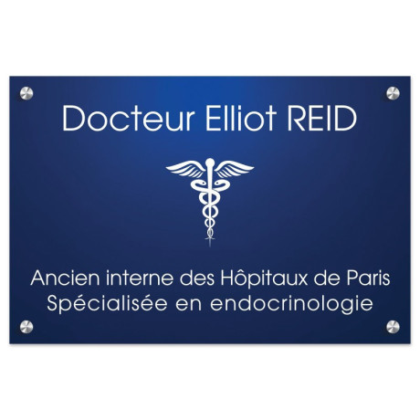 Plaque en aluminium bleu avec texte blanc