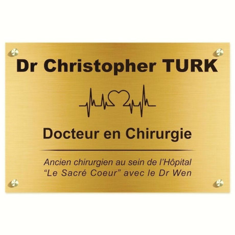 Plaque en aluminium doré avec texte noir