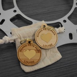 Porte-clés bois en coeur or