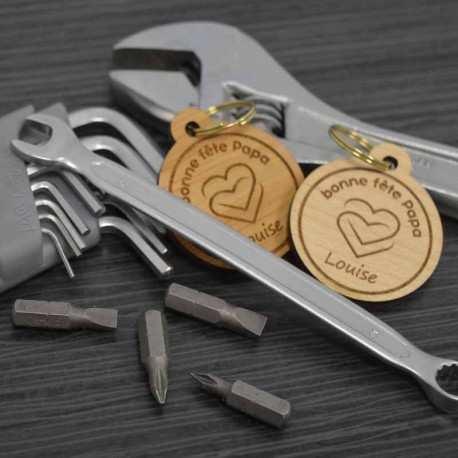 Fête des pères : Porte-clés bois double coeur